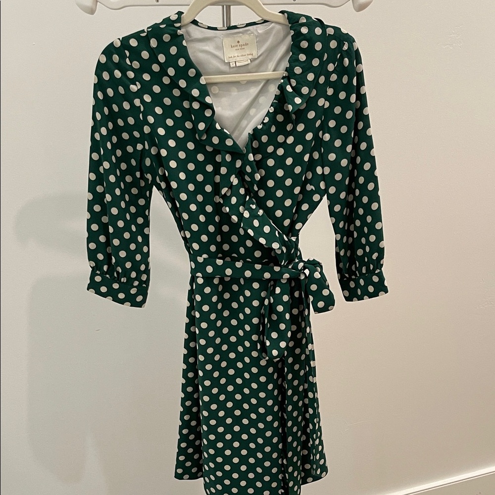 Kate Spade Emerald Polka Dot Long Sleeve Dress